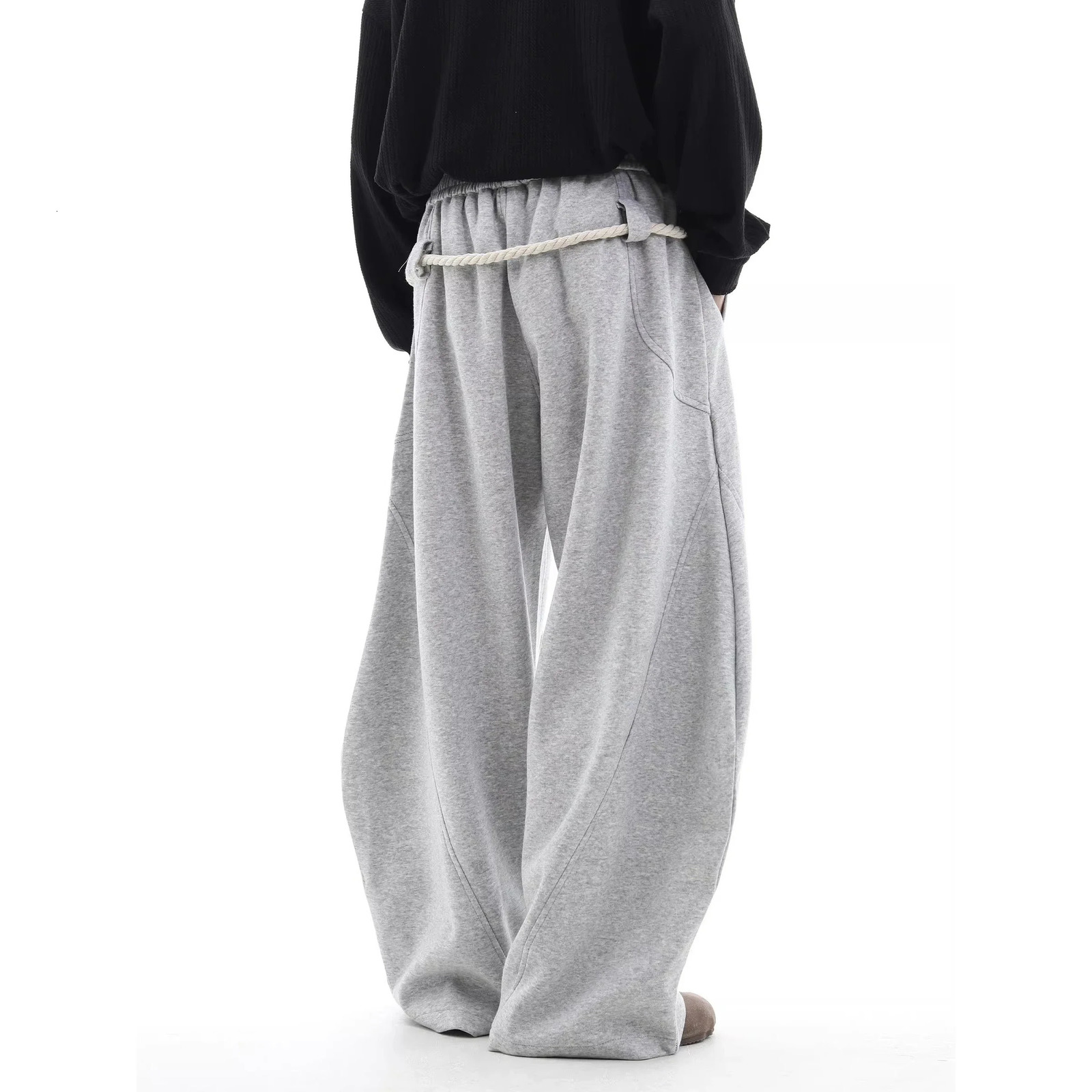 Baggy sports pants mens wide leg gray long drawstring casual jogging curled blade n lantern oversized 241212Z