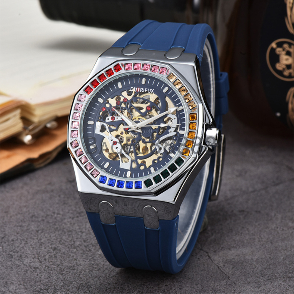 Rainbow Diamond Case Design Luxury Watches for Men Automatic Wristwatch Rubber Strap Daily Waterproof Hot Sale Designer Fashion AAA Male Clocks for Super Gift