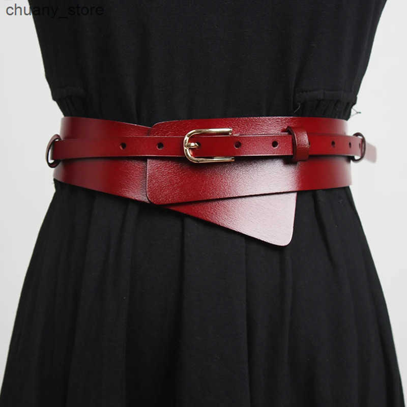 Belts PU leather brown irregular buckle long and wide belt personalized womens new fashion trend fully matched spring/summer 2024 1DF2116 L240910
