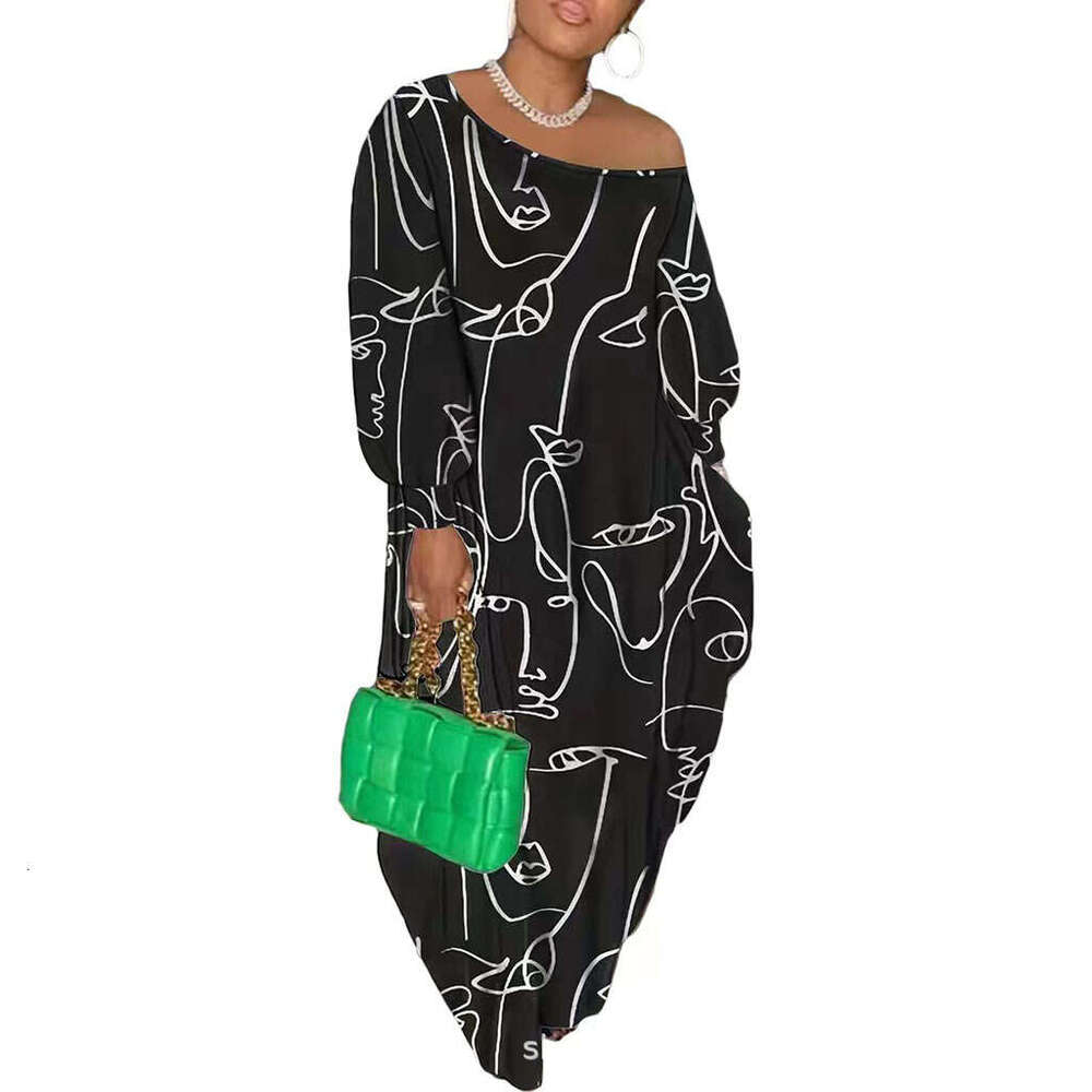 Abstract Painting Patterns For European American Beauty Autumn And Winter Clothing, 3D Digital Printing, Slng Collar Trendy Dress