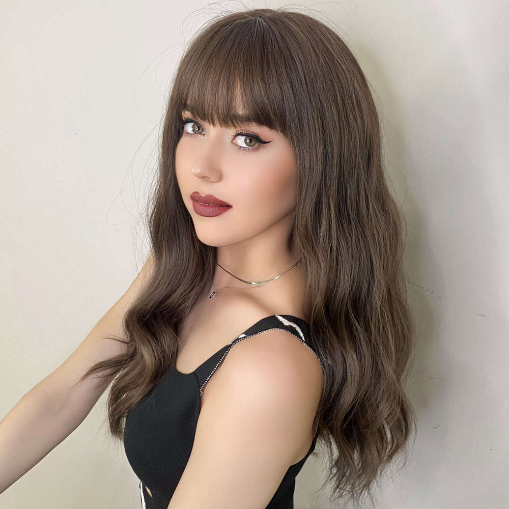 Hair Wave Long Curly Hair With Straight Bangs, Breathable Natural Wig Full Set Kq9 Kq9