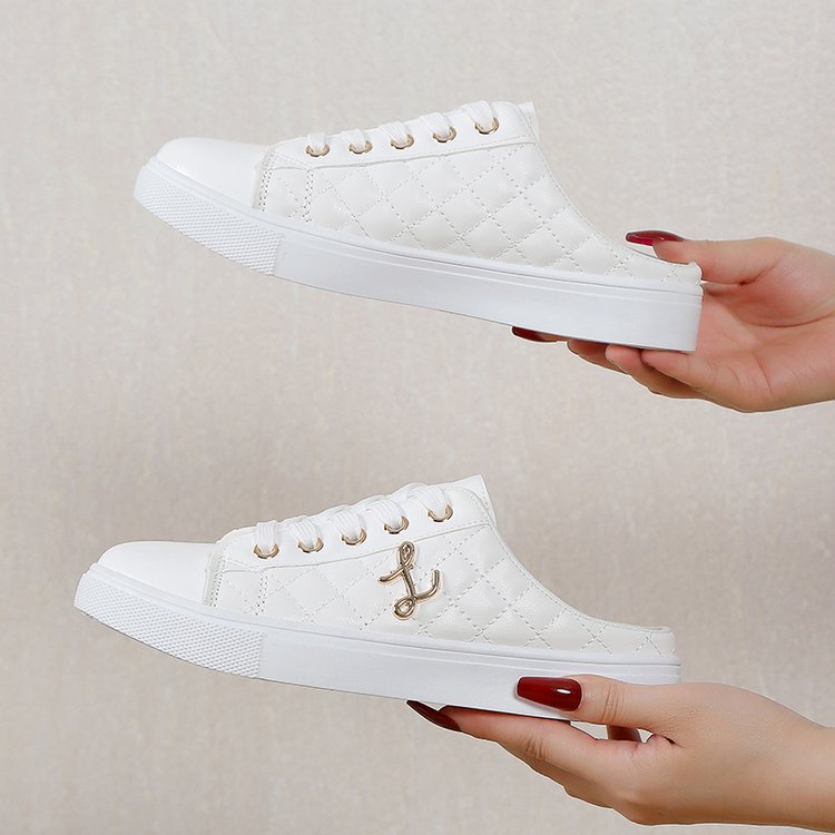 Women Casual Shoes Slipper Closed Toe Low Heel Round Toe Flat Bottom Simple Style Commuting Solid Color Triple White Free shipping