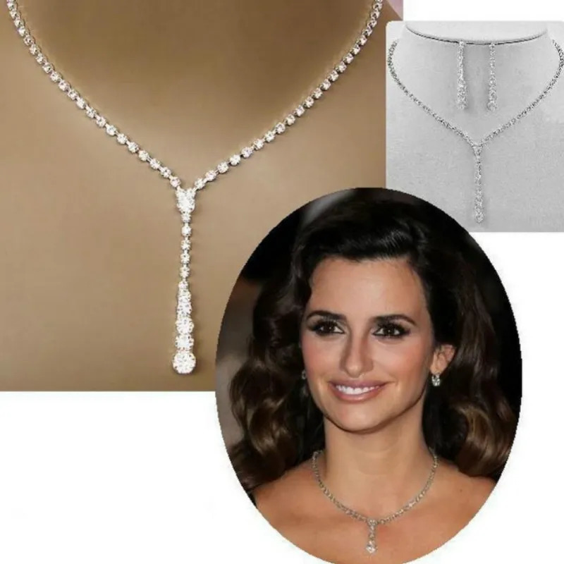 Fashion pendant crystal jewelry set necklace earrings bride bridesmaid wedding accessories 241212