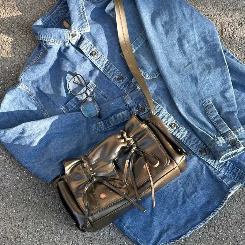 Womens Luxury Designer Handbag and Wallet 2024 New Distressed PU Leather Bow Fold Shoulder Bag Y241216