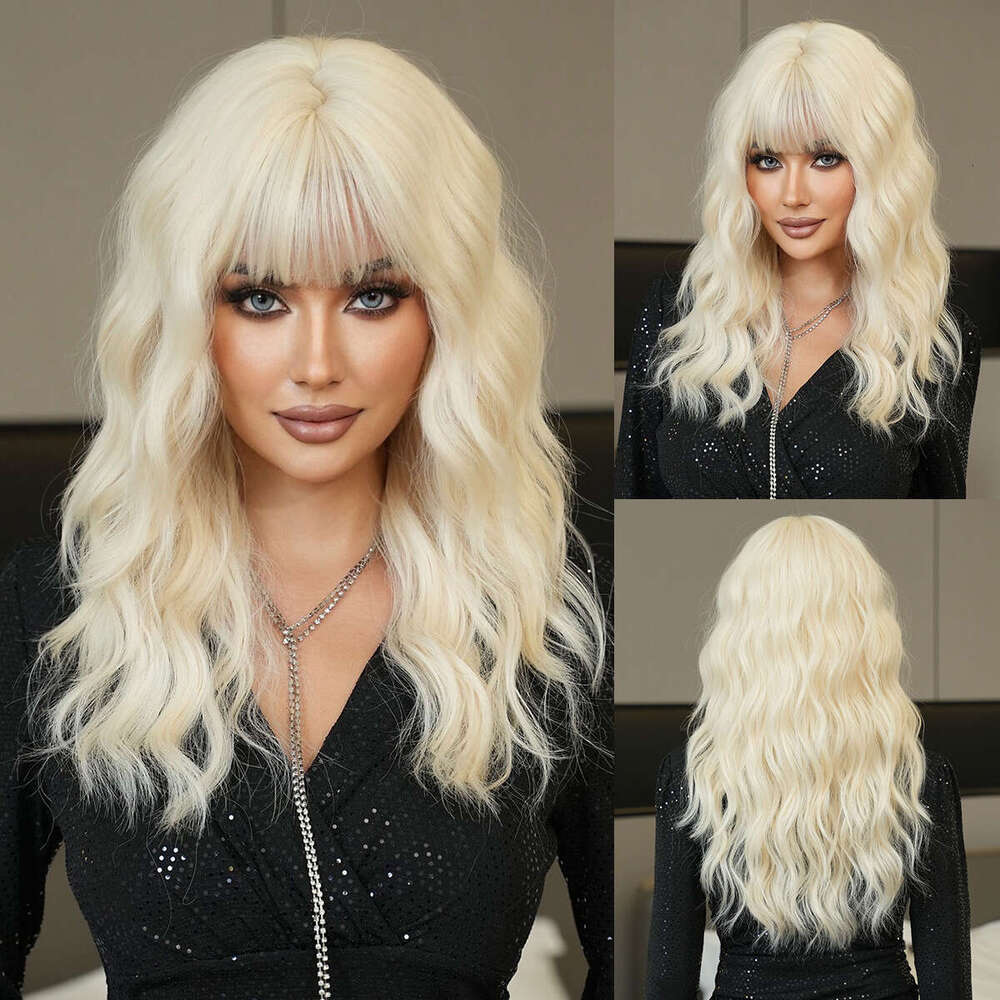Medium Length Wavy Bangs Curly Hair Cosplay Costume Wig Platinum Wig Kq9 Kq9