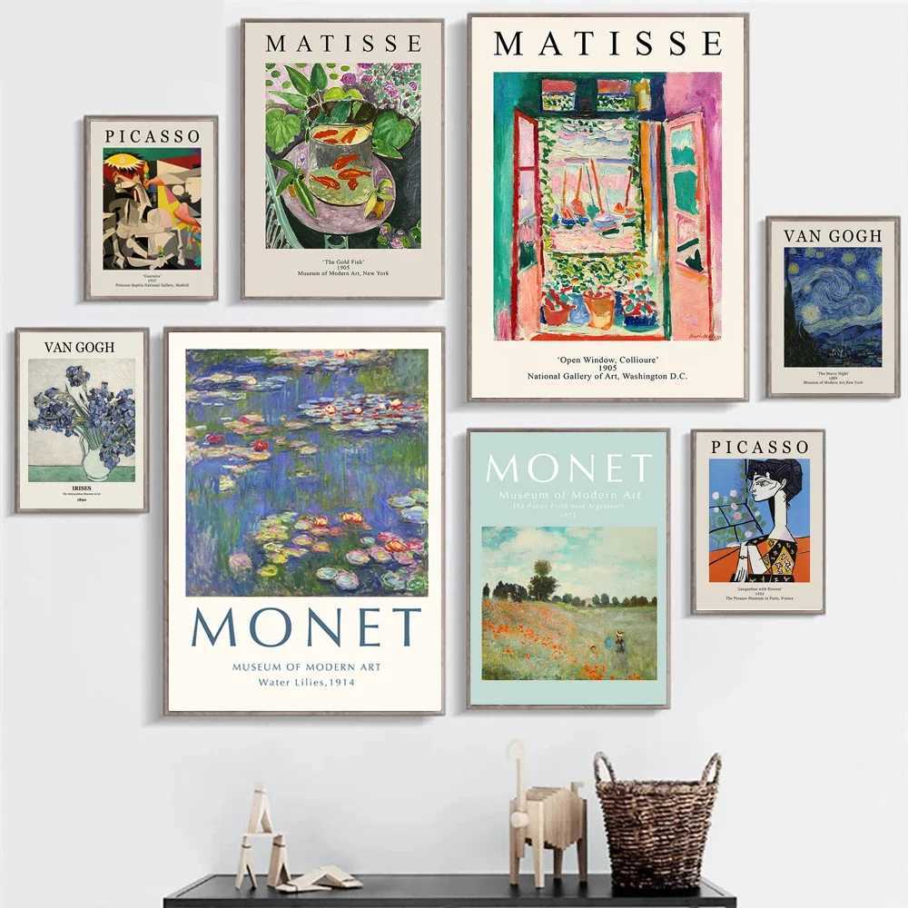 Vintage Famous Van Gogh Monet Matisse Picasso Poster Print Canvas Painting Retro Abstract Wall Art Pictures for Home Room DecorXJ2411216