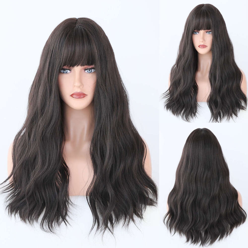 Hair Wave Long Curly Hair With Straight Bangs, Breathable Natural Wig Full Set Kq9 Kq9