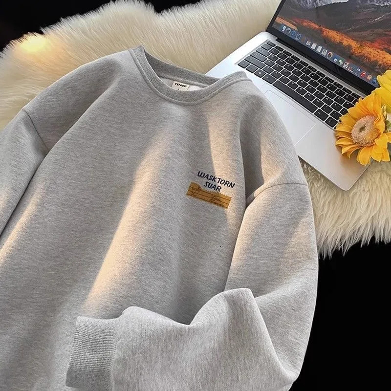 Mens sportswear solid color letter printing casual O-neck fashionable oversized street clothing winter autumn mens clothing 241216