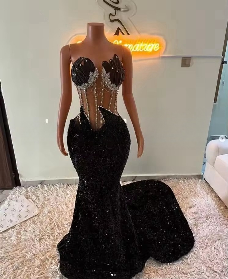 Sparkly Long Mermaid Evening Formal Dress for Black Girl Dia Gillter Boning Top Sweetheart Prom Gala Gown Customsized