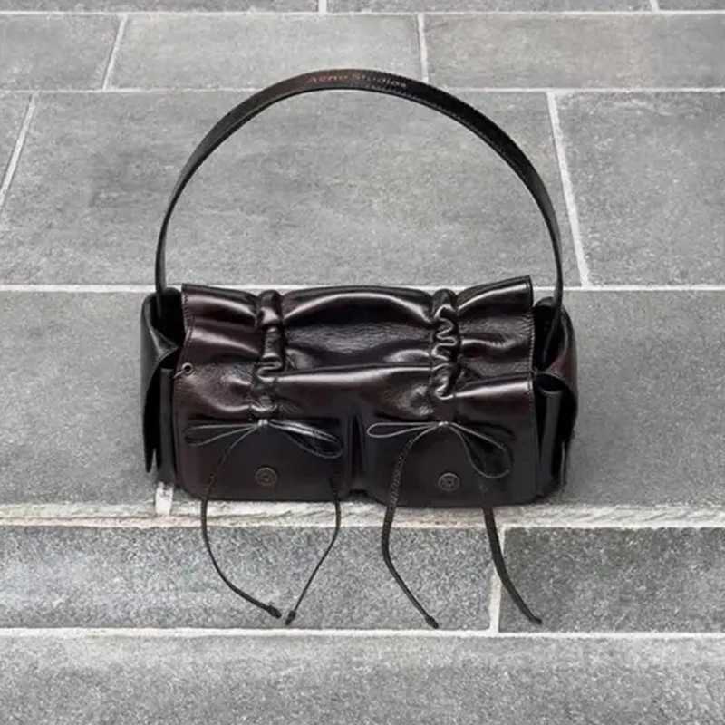 Womens Luxury Designer Handbag and Wallet 2024 New Distressed PU Leather Bow Fold Shoulder Bag Y241216