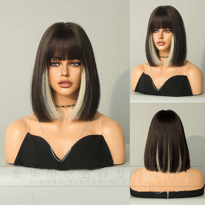 Wig For Women With Hanging Ears, Bob Neat Bangs, Short Straight Hair, JK Fashion Synthetic Wig, Full Head Cover Kq9 Kq9
