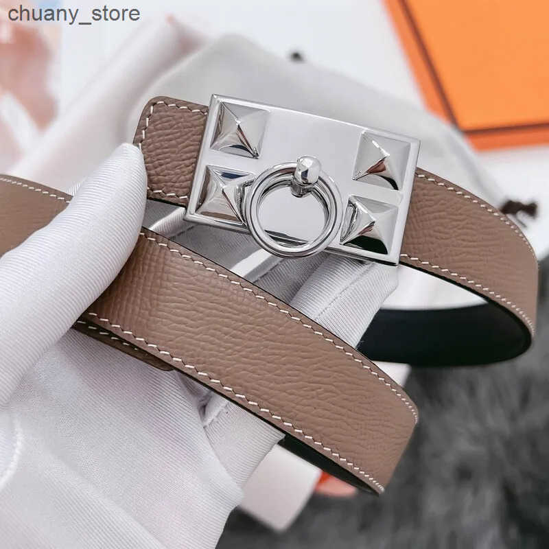 Belts Womens 2.4 plain weave cowhide smooth buckle belt fashion pyramid waist decoration leather dual-purpose pure belt L240910