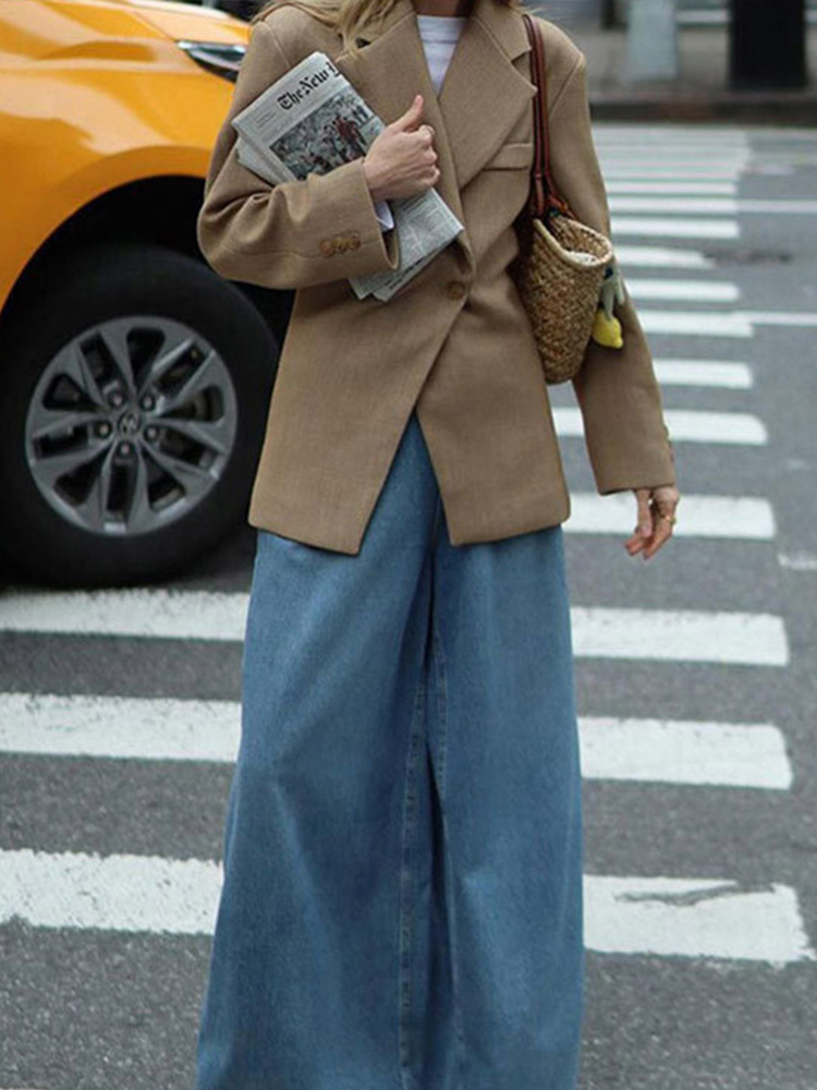 New Diagonal Buckle Women's Jacket Suit Classic Vintage Casual Jackets Autumn Fashion Retro Women Coat Lapel Female Coats Tops