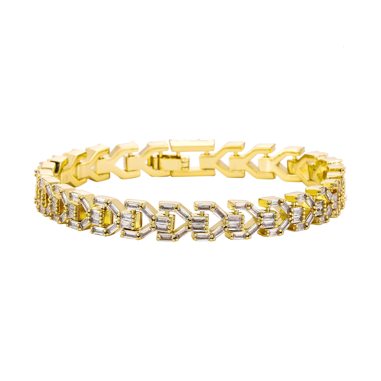 8mm Hip Hop Cuban Chain Baguette Diamond Bracelet For Men And Women 14k Gold Full Cubic Zirconia Wolf Tide Punk Rock Jewellery Bijoux Pulsera Hombre