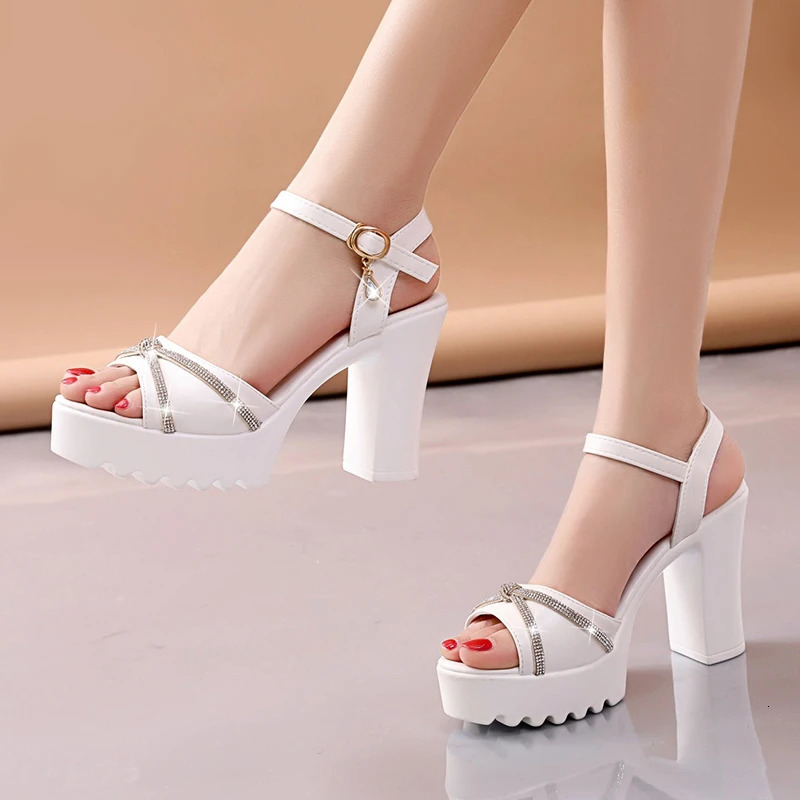 Sandals for Women One Word Summer 2024 Block Heel Ladies Shoes Wedge with Platform Waterproof Footwear y Beige y241213