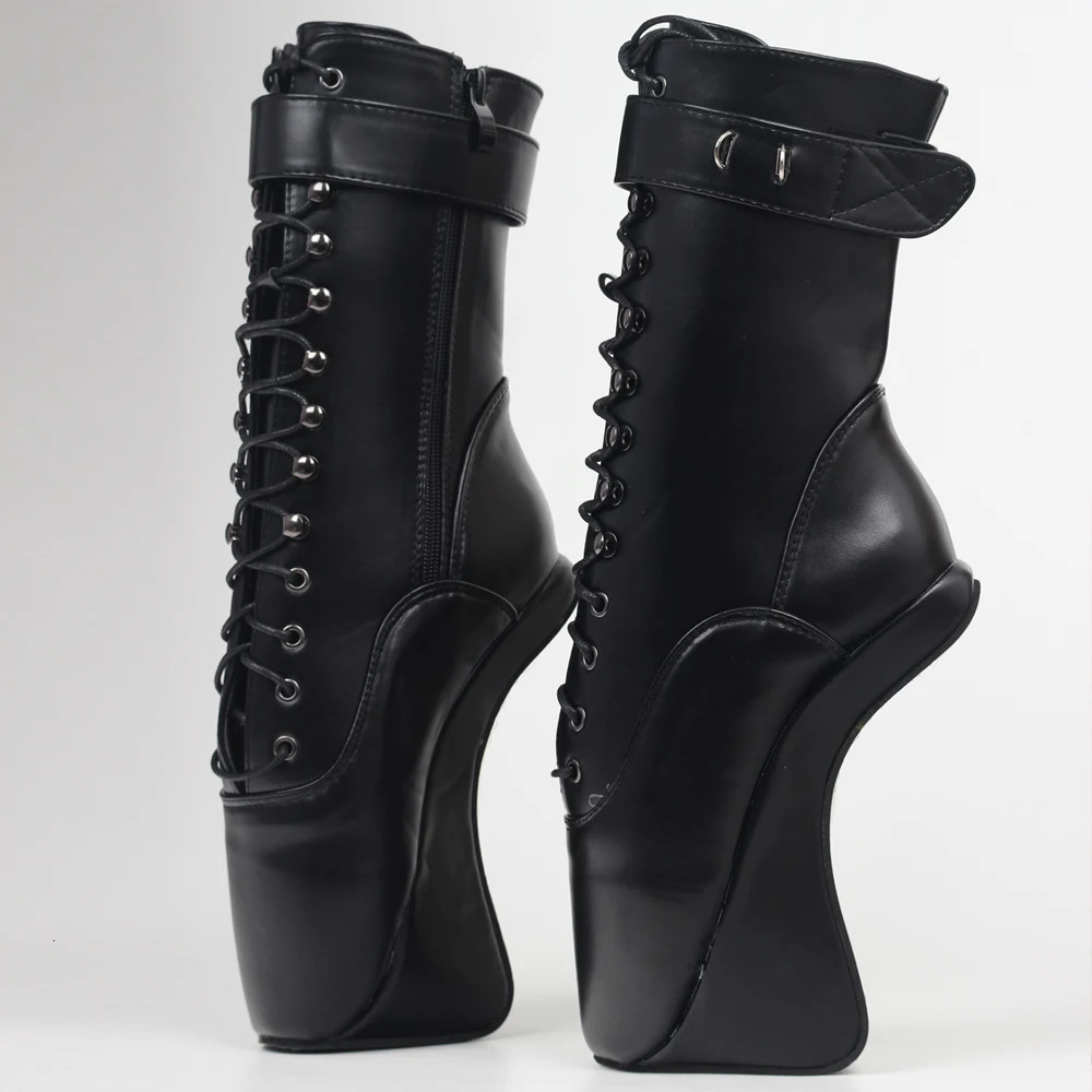 18Cm/7" High Heel Hoof Sole Heelless Strange Style Women Sexy Fetish Ballet Pointe Lockable Ankle Boots