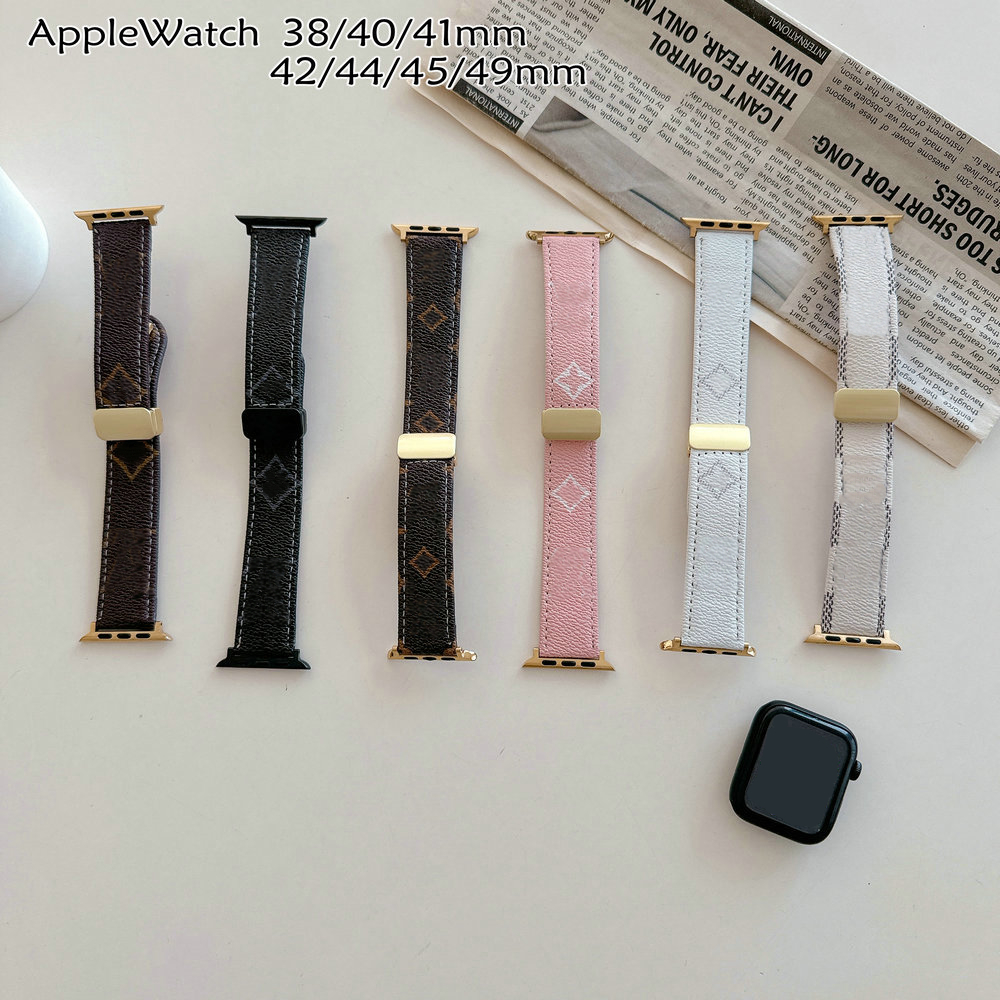 designer Apple Watch Band 38 40 41 42MM 44MM 45mm 49mm Smart Straps Watchbands for iWatch S10 Leather Brown Flower iwatch 3 4 5 6 7 8 9 Ultra Bracelet