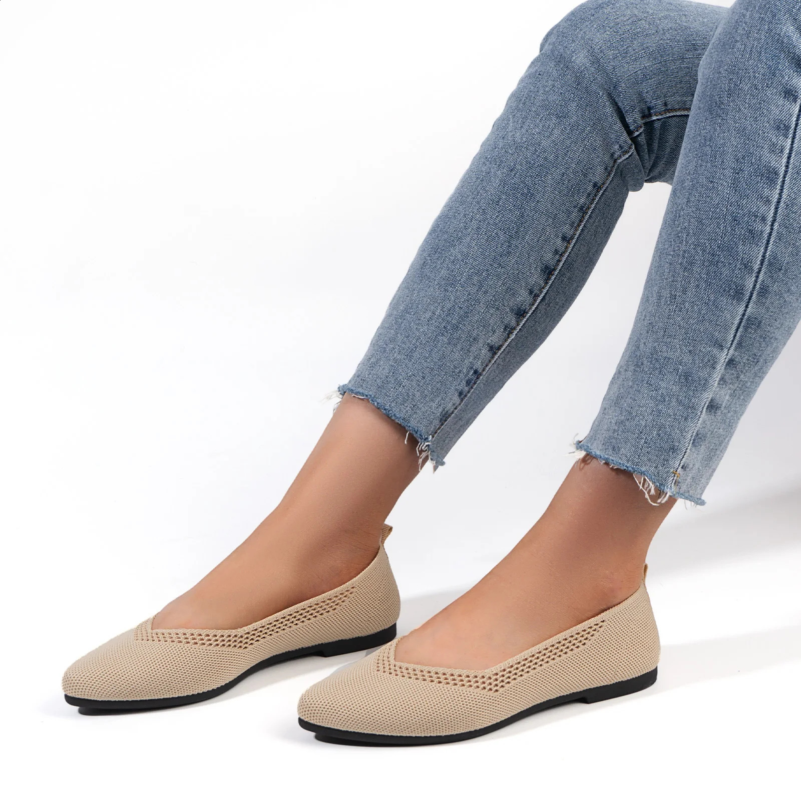 Mesh Flats Shoes for Women Slip on Ballet Flats Dress Shoes Knit Flats Pointed Toe Flat Shoes for Women Comfortable Dressy Women 241213bj - view 5
