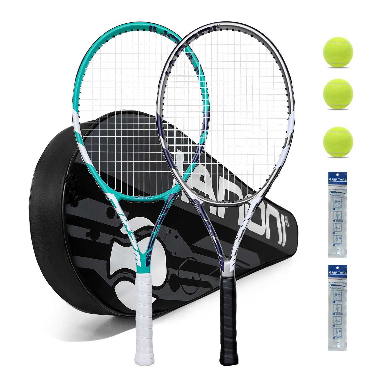 Tennis Rackets for Adults Pre-Strung 27 Inch Tennis Rackets-2 Player Tennis Racket Set with 3 Balls2 Grips 2 Vibration DampeW241217