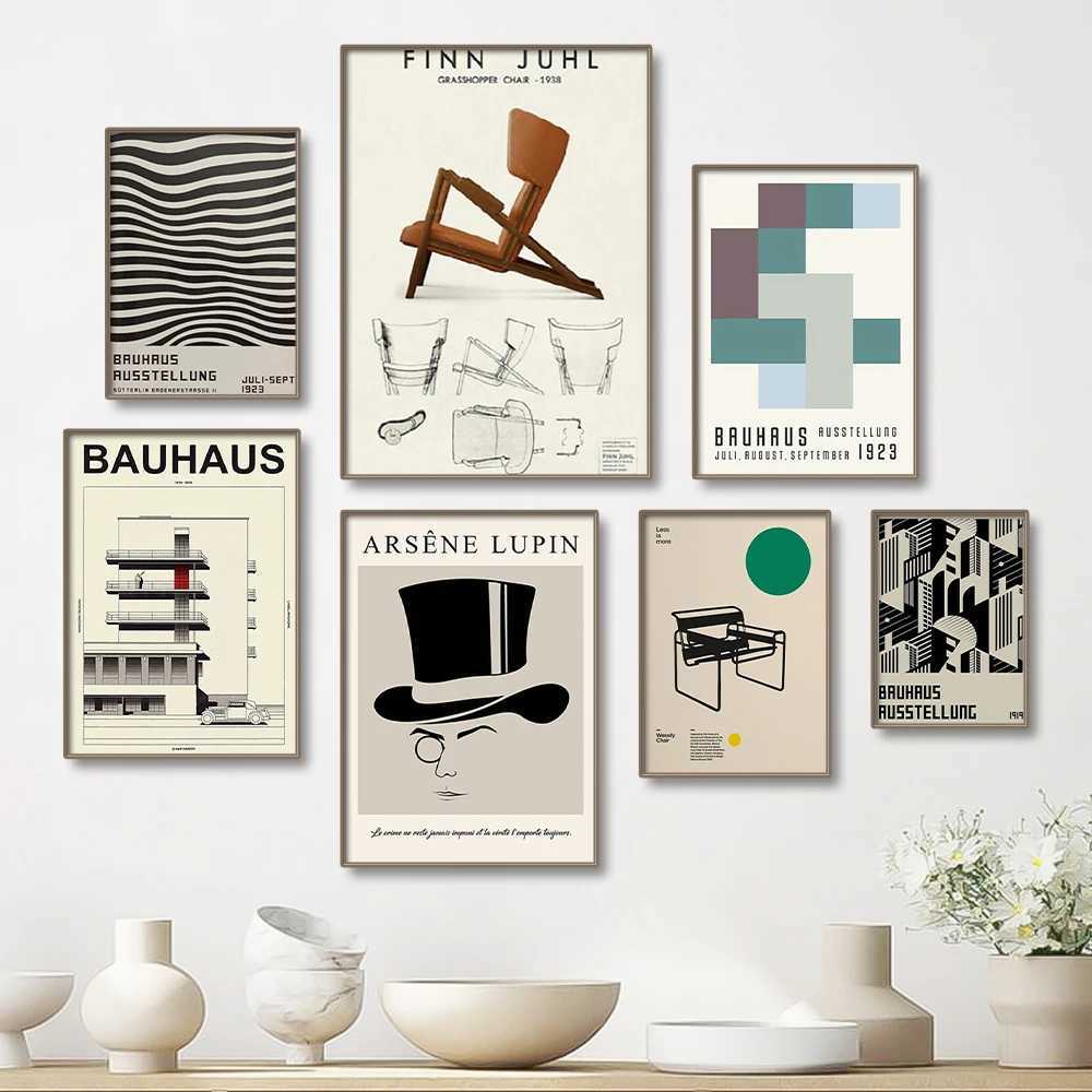 Black and White Modernism Exhibition Canvas Print Vintage Minimalist Bauhaus Painting Wall Art Posters For Home DecorXJ2411216