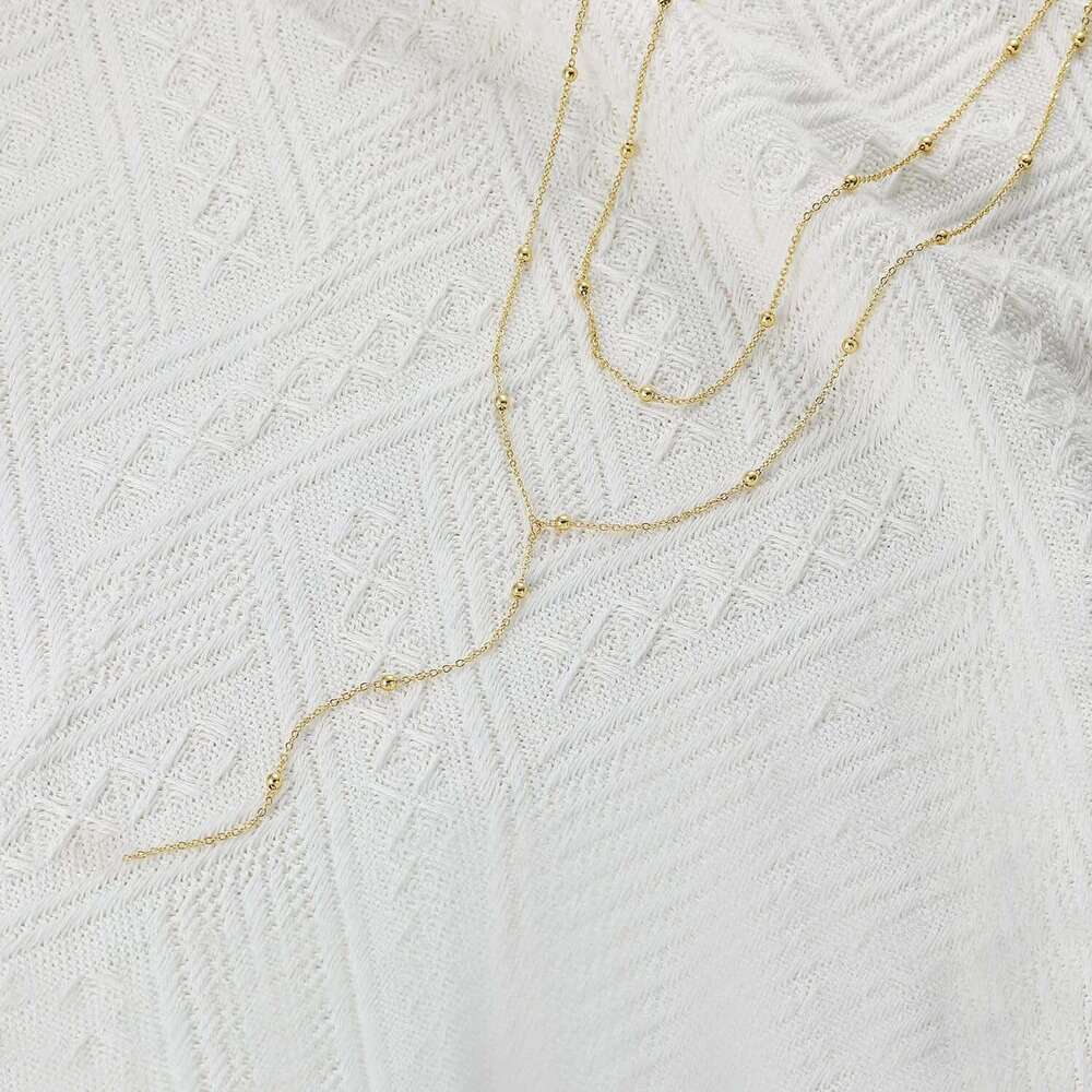 Lariat for Women, Dainty Long 14k Plated/Sier Y-Shaped Pendant Necklace Trendy Layered Cz Beaded Chain Drop Necklaces Simple Gold Jewelry For Women Gi