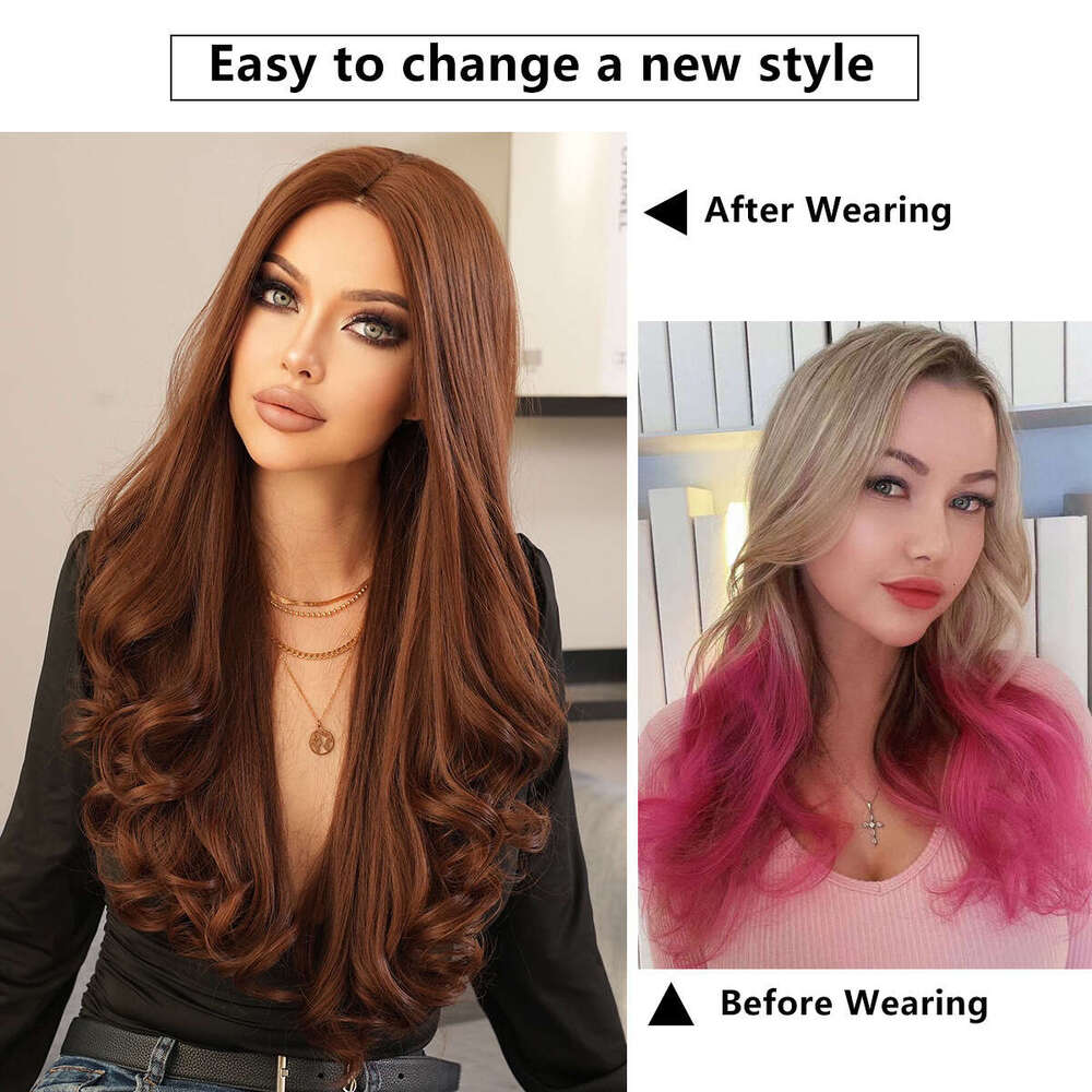 Female Brown Long Curly Hair With Differentiated Fibers Nism, Wig Rose Mesh Full Head Cover Kq9 Kq9