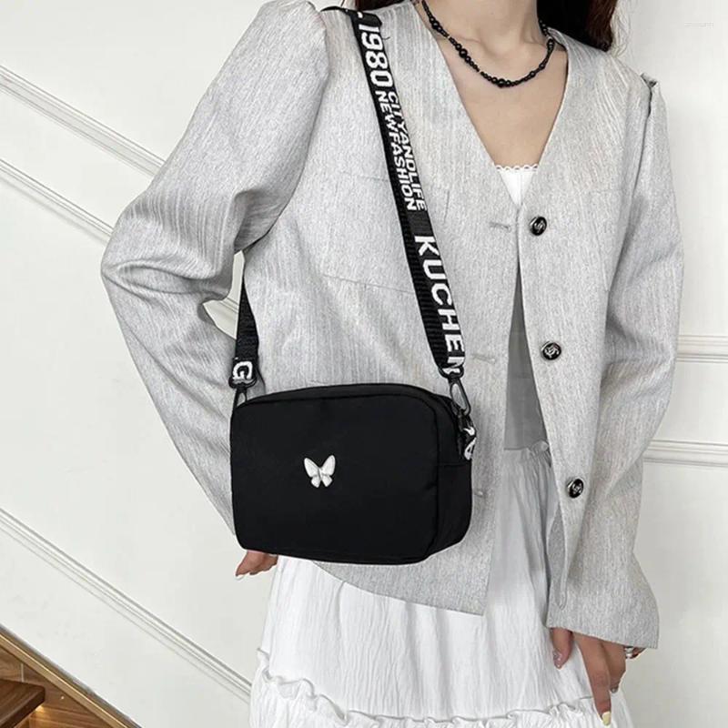 2025 NEW Drawstring Black&white Shoulder Bag Durable Butterly Nylon Crossbody Wide Belt Casual Mini Sqaure zhanyishengli