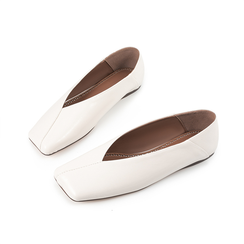 Women's Genuine Leather Square Toe Flat Sole Single European And American Dance Shoes, Fashion Shallow Mouth Sandals