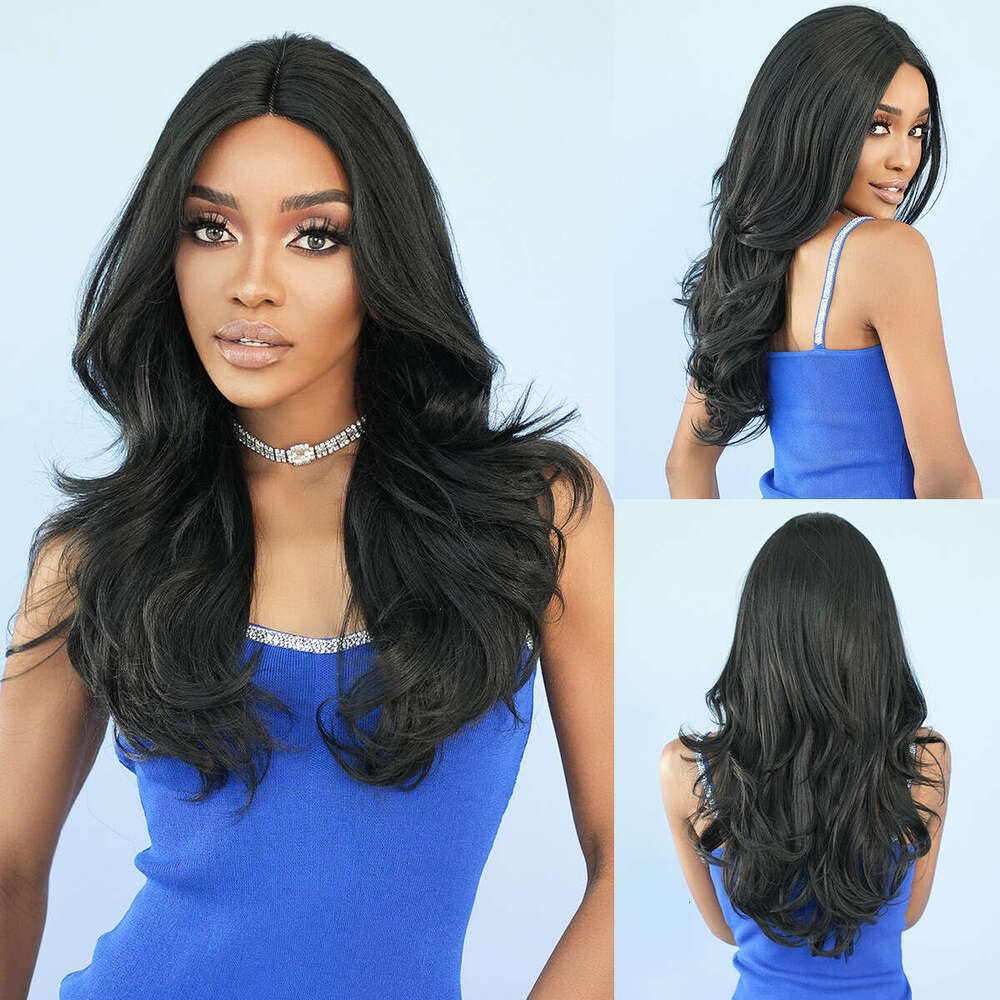 Small T Female Natural Black Medium Split Long Curled Synthetic Hair T-Part Lace Wig Kq9 Kq9