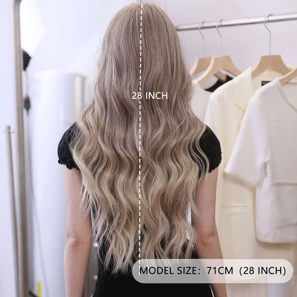 Little T Lace Wig Lace Wig Women's Milk Tea Brown Gradient Big Wave Eight Character Bangs Long Curly Hair Kq9 Kq9