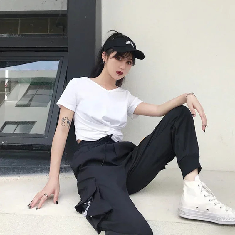 Pocket Cargo Pants Womens High Waist Loose Street Clothing Luggage Tactical Handcart Fashion Hip Hop Runner Womens Handcart 241217