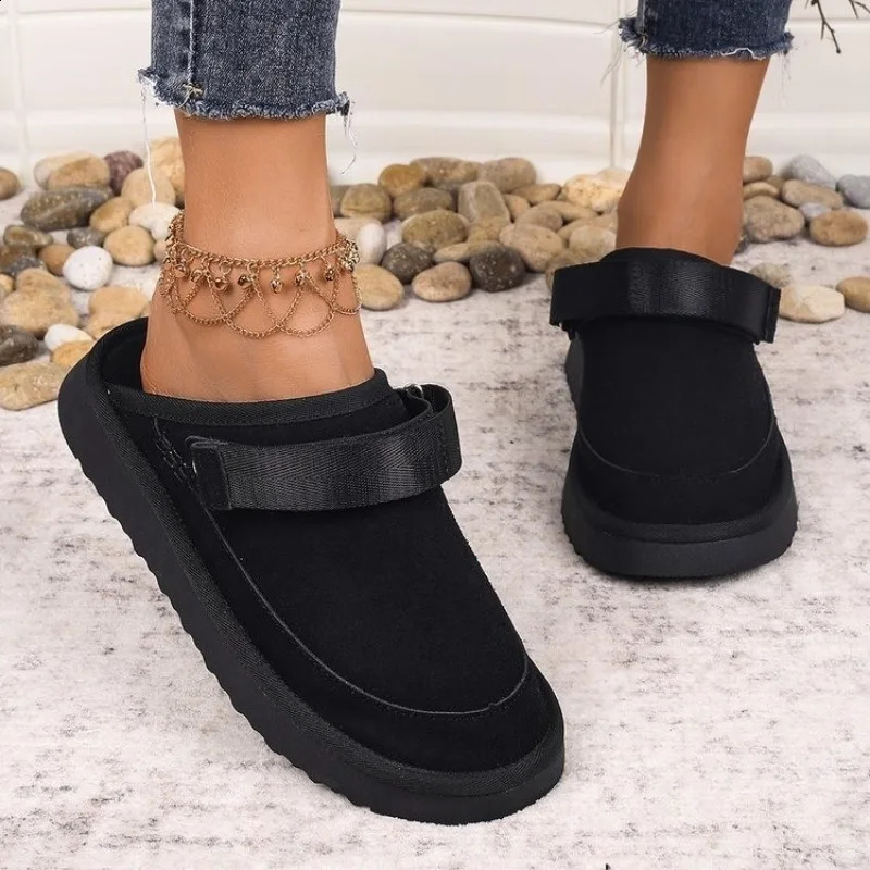 Fashion Thick Soled Back Strap Shoes Women Large Size Slippers Autumn Suede Casual Light Clogs Shoes Feme Slippers 241216