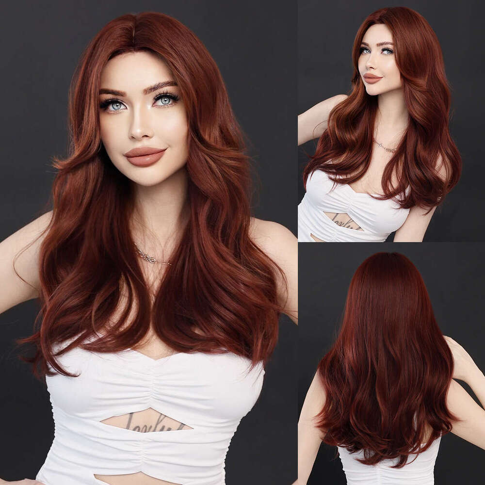 New Raspberry Long Curled Hair Women's Wig, Mid Size Wine Red Wavy Wigs Kq9 Kq9