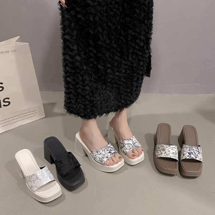 Women Slippers High Heel Chinese Style Sandals Thick NEW hot Sole Anti-slip Plus Size Fashion Designer Shoes hot Triple Black White Beige Khaki Free s