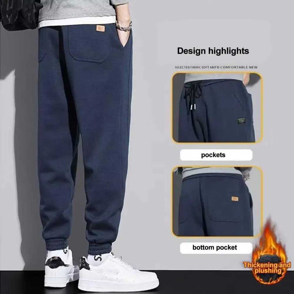 2025S Fashion Designer High Quality Mens Brushed Elastic Waist Solid Color Soft Warm Ankle Strap Pocket Loose Spring And Autumn Sports Pants