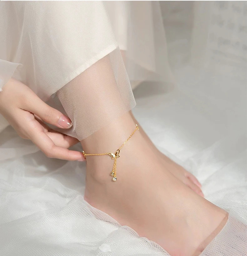 MIQIAO 925 Sterling Silver Ankle anklet Butterfly Rose Gold Chains For Jewelry Women Foot Accessories Female Bracelet On The Leg 241217