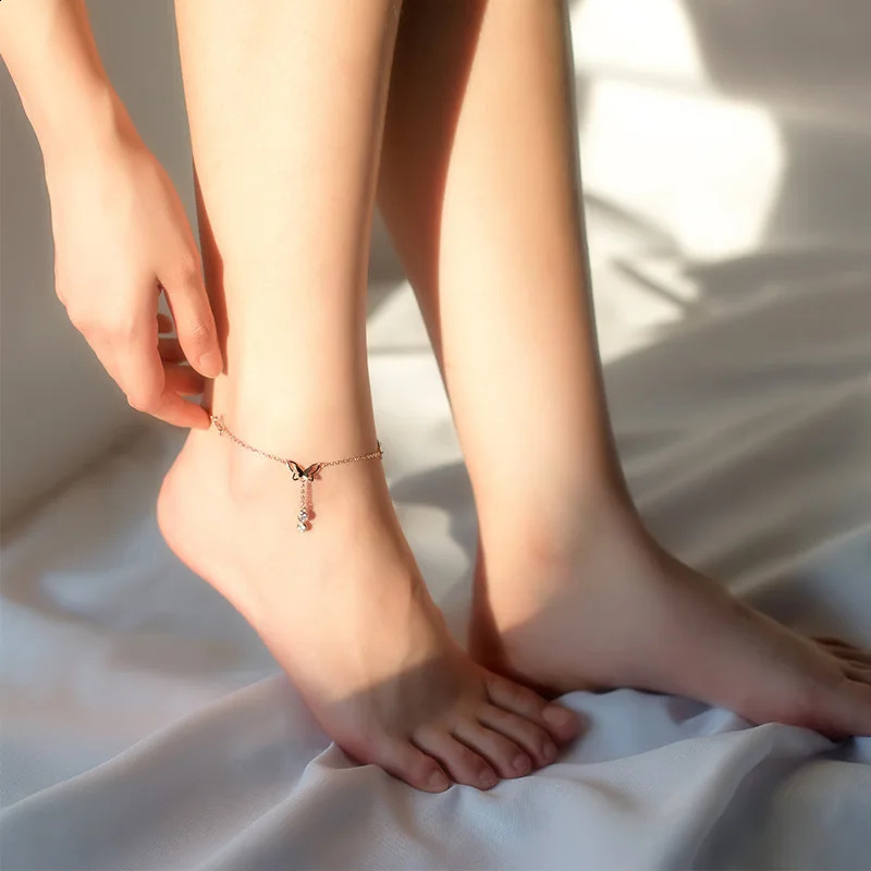 MIQIAO 925 Sterling Silver Ankle anklet Butterfly Rose Gold Chains For Jewelry Women Foot Accessories Female Bracelet On The Leg 241217