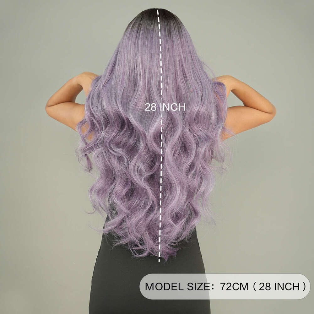 New Women's Grey Purple Long Curly Hair Top Dyed With Chemical Fiber Nism Wig Kq9 Kq9