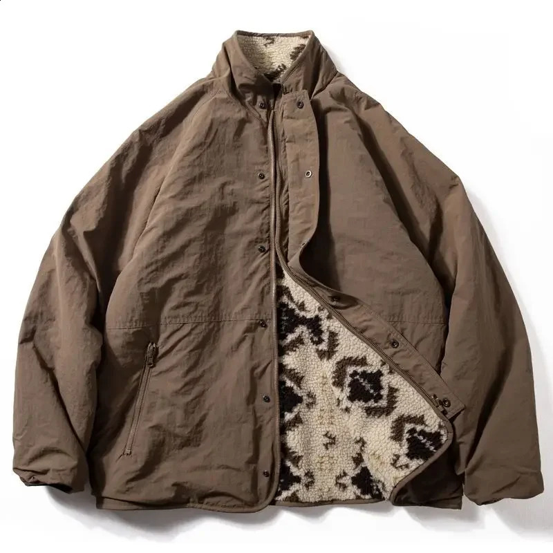 Retro Velvet Stand Collar Jacket Mens Autumn Winter Warm Loose Casual Cardigan Japanese Harajuku Fashion Lazy Style Coat 241217