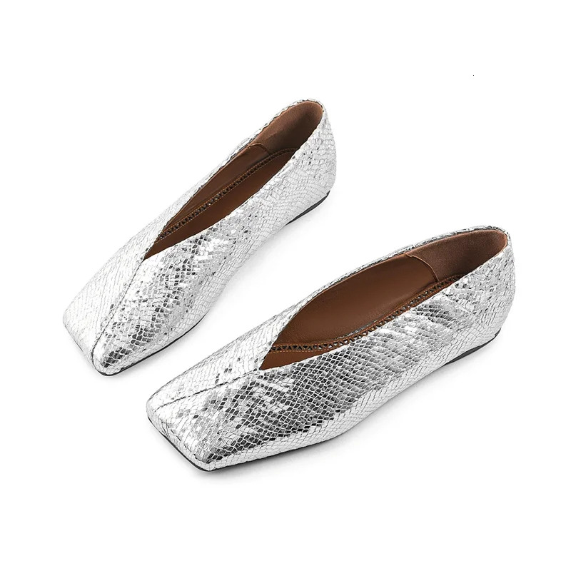 Women's Genuine Leather Square Toe Flat Sole Single European And American Dance Shoes, Fashion Shallow Mouth Sandals