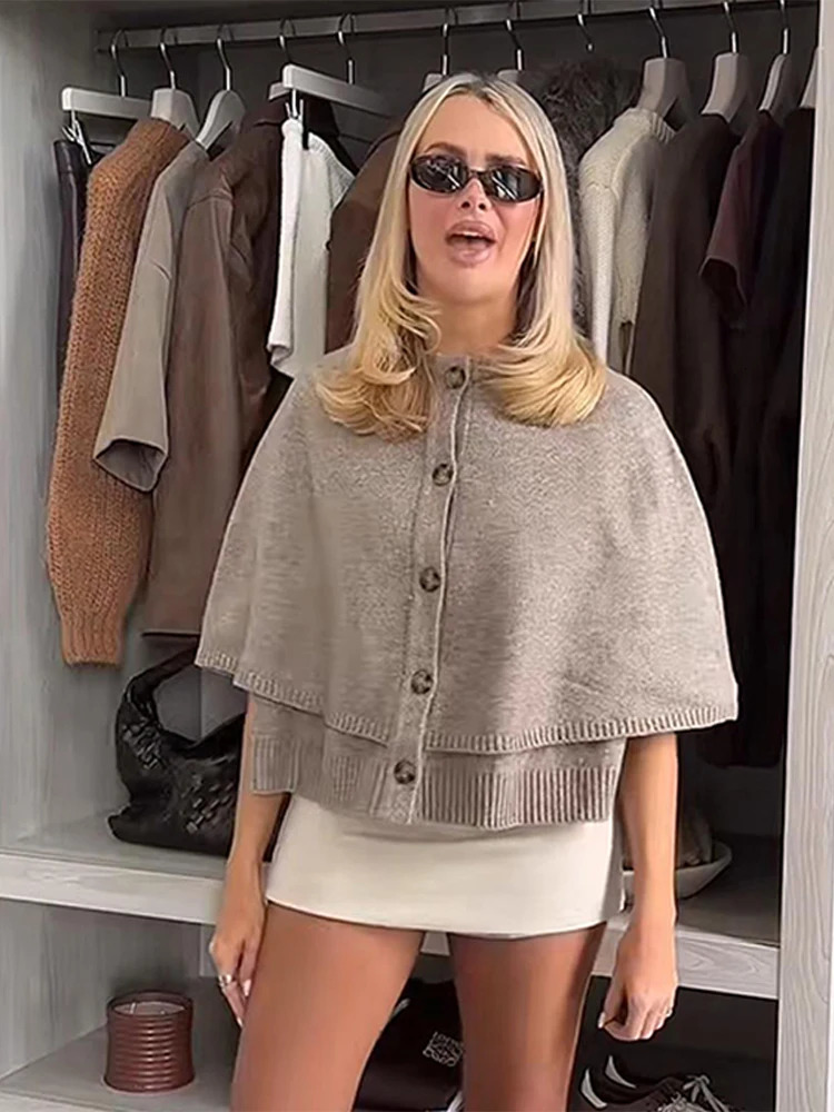 Fashion Cape Knitted Cardigan Women O-neck Single Breasted Casual Female Sweaters Autumn Solid Soft Loose Lady Knitwears 241216