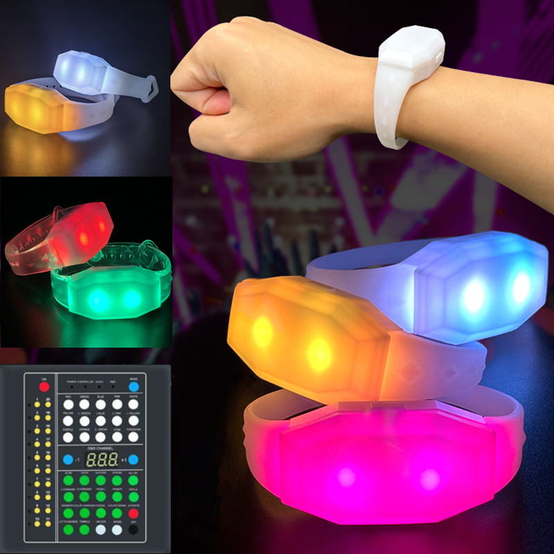 Diamond TPU Silicone LED Bracelets With 4pcs Light Beads Music Control Flashing Luminous Wristband With DMX Function 59 Keys Remote Controller 1000 Meters