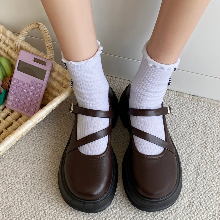 Women Casual Shoes Fashion British Style New Trendy Round Toe Retro Thick Sole French Mary Jane Shoes Triple Black Brown Free shipping