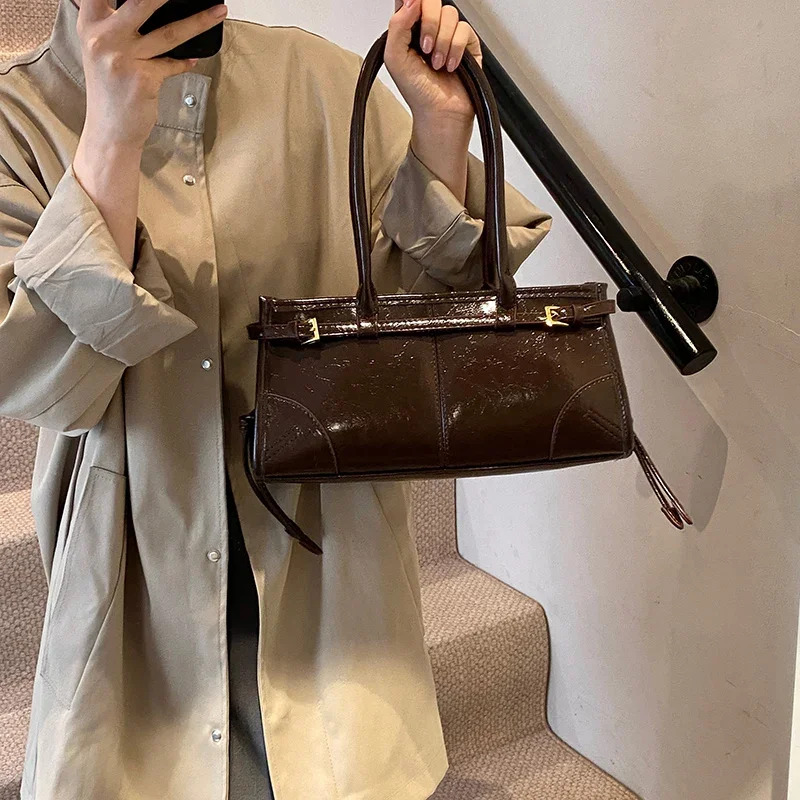 LEFTSIDE PU Leather Underarm Lady Shoulder Bag For Women 2024 Winter New Fashion Y2k Tote Bags Retro Handbags And Purses
