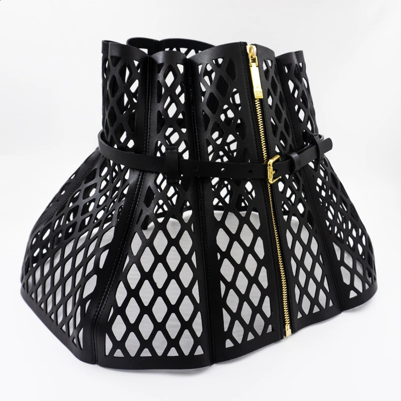 Skeleton mesh bodice waist seal leather curved womens curved shape wide belt decoration large waist seal 241217