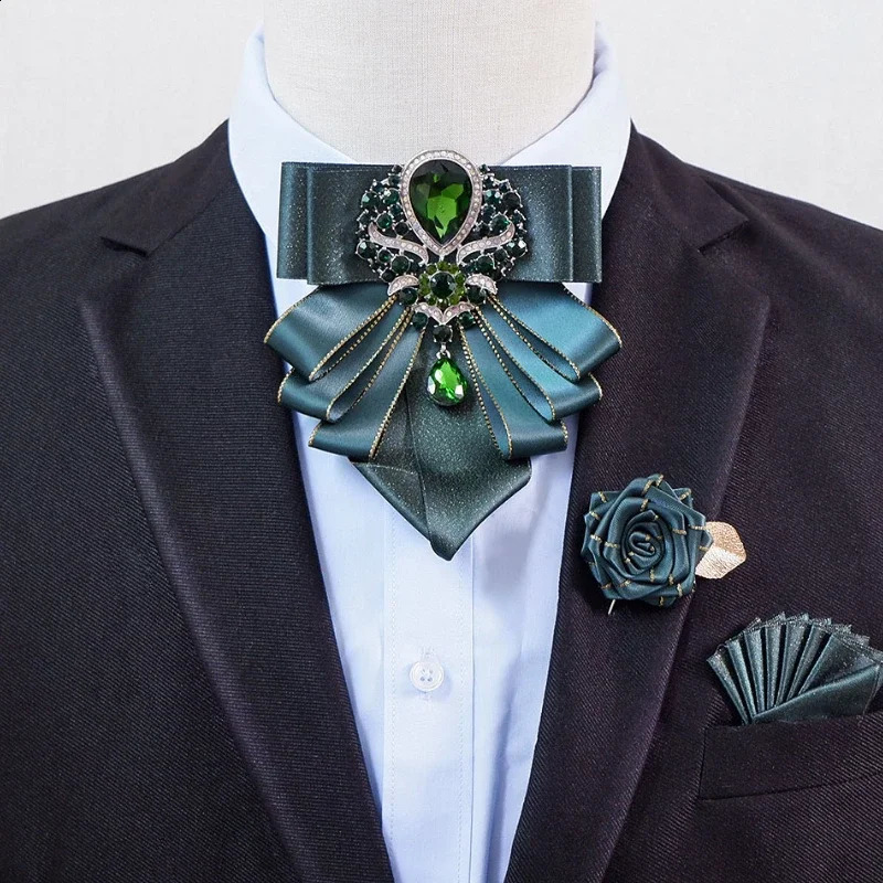 Bow Tie Brooch Set Jewelry British Business Banquet Dress Shirt Collar Flowers Mens Wedding Bow-tie Corsage 3 Pcs Sets 241217