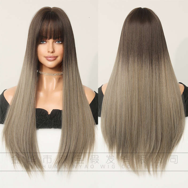 Attention To Ordering - Autumn And Winter Women's Wigs With Extra Long Straight Hair, Platinum Gradient Pencil, Ashed Fiber Nism Wig Kq9 Kq9