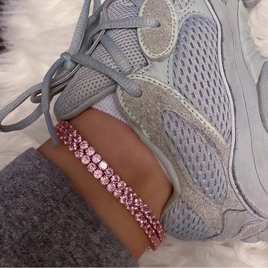 9 10 Iced Out Bling White Pink Cz Tennis Chain Anklet For Women Summer Hip Hop Women Jewelry 241217
