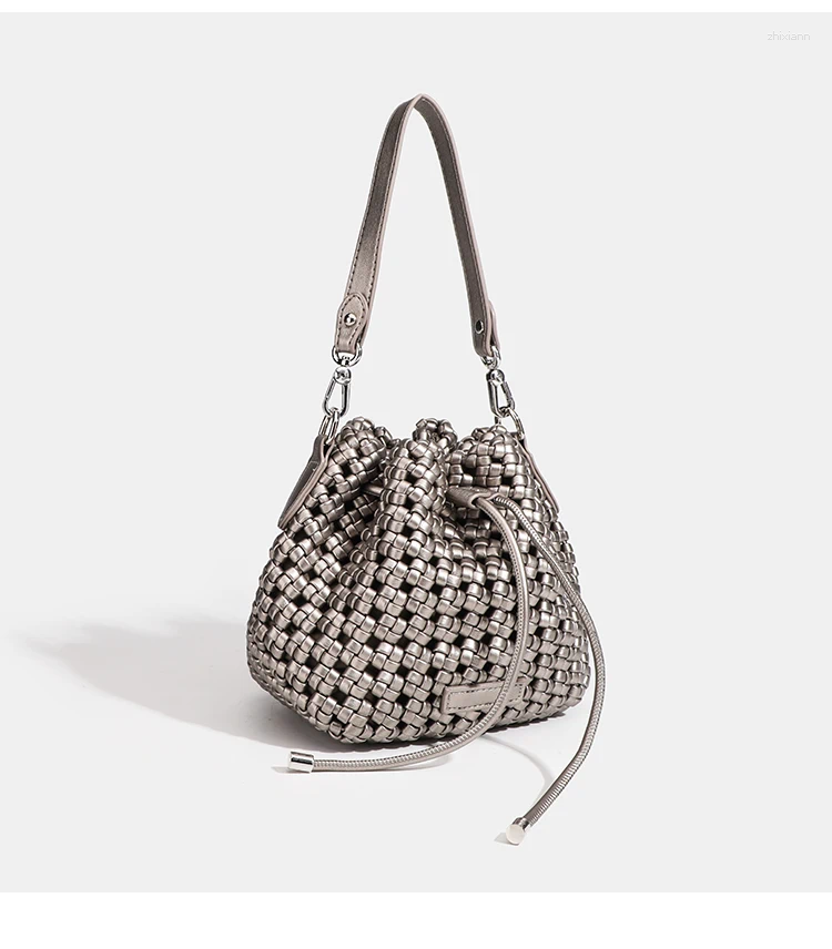 Totes Bucket Bags With Leather Handles Large Cross Bag PU Woven Tote Aesthetic Sier Women's