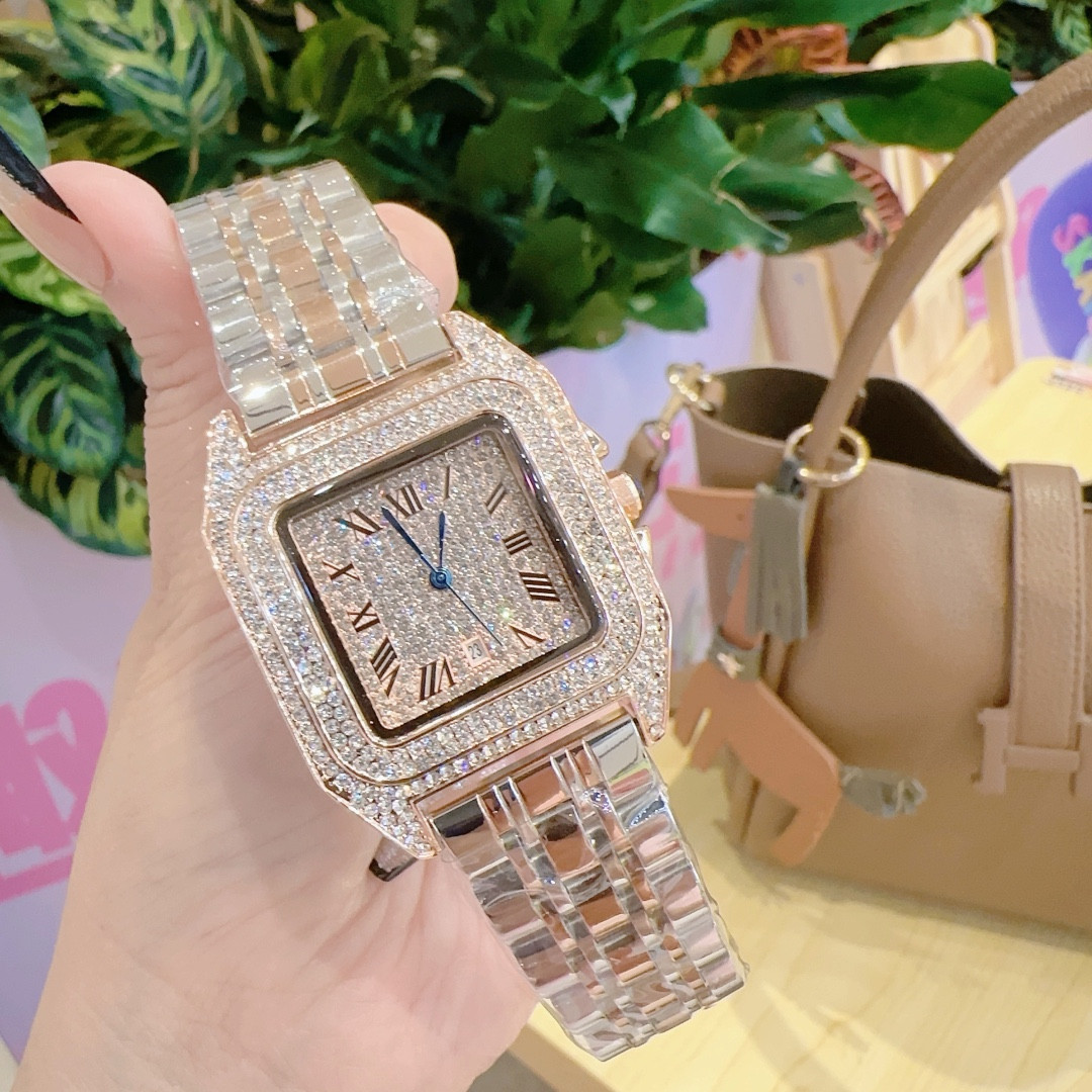 Good quality women tank watches fashion style watch Diamond inlay lady quartz movement stainless steel strap casual womens wristwatches